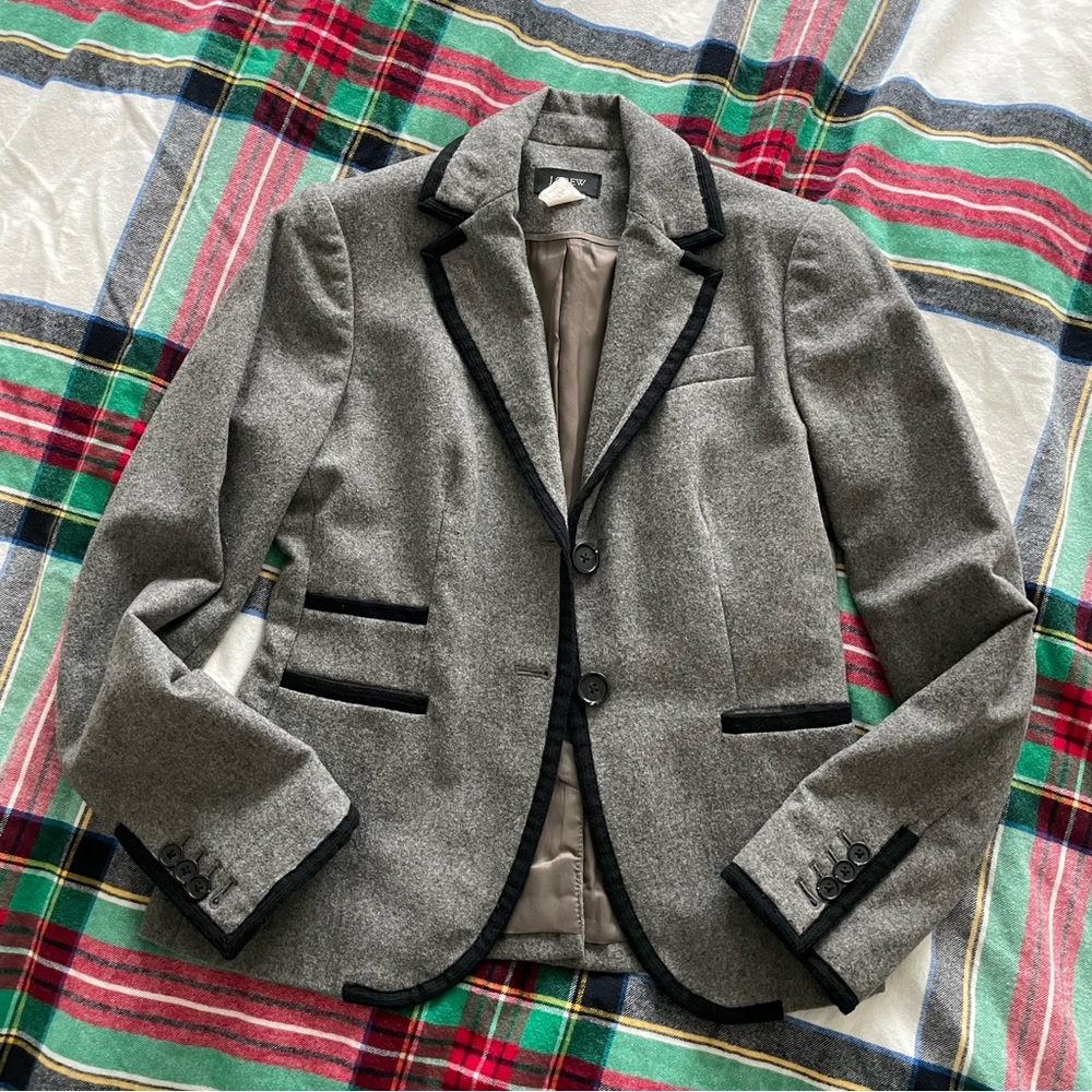 J. Crew Boutonniere Blazer Gray & Black trim 32493